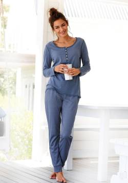 Große Größen: ARIZONA Basic-Pyjama in melierter Qualität mit Knopfleiste, jeans meliert, Gr.44/46 von Arizona
