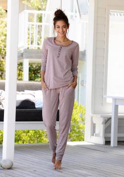 Große Größen: ARIZONA Basic-Pyjama in melierter Qualität mit Knopfleiste, mauve meliert, Gr.40/42 von Arizona
