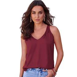 Arkim Satin Tank Top V-Ausschnitt Satin Top Damen Elegant Camisole Sommer Weste Bluse Sommer Shirt Damen(Burgunderrot-S) von Arkim