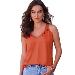 Arkim Satin Tank Top V-Ausschnitt Satin Top Damen Elegant Camisole Sommer Weste Bluse Sommer Shirt Damen(Orange-L) von Arkim