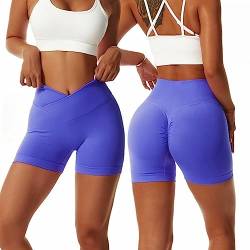 Arkim Sport Shorts Damen, Scrunch Butt Kurze Sporthose Damen, High Waisted V Taille Super Schlank Sport Leggings Biker Yoga Leggings Fitness Gym Shorts Damen(Blauviolett,L) von Arkim