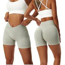 Arkim Sport Shorts Damen, Scrunch Butt Kurze Sporthose Damen, High Waisted V Taille Super Schlank Sport Leggings Biker Yoga Leggings Fitness Gym Shorts Damen(Hellgrau,L) von Arkim