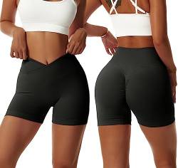 Arkim Sport Shorts Damen, Scrunch Butt Kurze Sporthose Damen, High Waisted V Taille Super Schlank Sport Leggings Biker Yoga Leggings Fitness Gym Shorts Damen(Schwarz,M) von Arkim