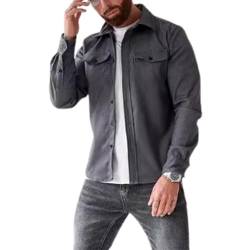 ArknAv Herren-B-Button-Down-Sshirt-Jacke, lässige, stilvolle Hemdjacken, lässiges Jugend-Herrenhemd (3X-Large,Gray) von ArknAv