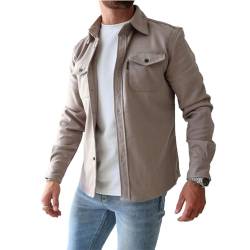 ArknAv Herren-B-Button-Down-Sshirt-Jacke, lässige, stilvolle Hemdjacken, lässiges Jugend-Herrenhemd (Large,Apricot) von ArknAv