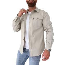 ArknAv Herren-B-Button-Down-Sshirt-Jacke, lässige, stilvolle Hemdjacken, lässiges Jugend-Herrenhemd (Large,Beige) von ArknAv