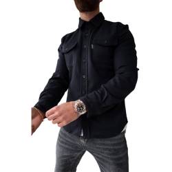 ArknAv Herren-B-Button-Down-Sshirt-Jacke, lässige, stilvolle Hemdjacken, lässiges Jugend-Herrenhemd (Large,Blue) von ArknAv
