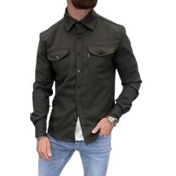ArknAv Herren-B-Button-Down-Sshirt-Jacke, lässige, stilvolle Hemdjacken, lässiges Jugend-Herrenhemd (Large,Green) von ArknAv