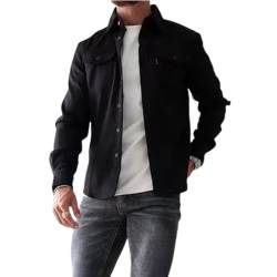 ArknAv Herren-B-Button-Down-Sshirt-Jacke, lässige, stilvolle Hemdjacken, lässiges Jugend-Herrenhemd (X-Large,Black) von ArknAv