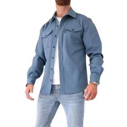 ArknAv Herren-B-Button-Down-Sshirt-Jacke, lässige, stilvolle Hemdjacken, lässiges Jugend-Herrenhemd (X-Large,Light Blue) von ArknAv