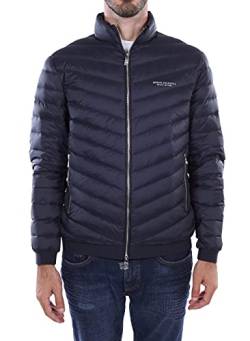 A｜X ARMANI EXCHANGE Herren Daunenjacke Milano/New York Logo mit Reißverschluss Daunenalternative Mantel, Marineblau/Melange Grau, L von Armani Exchange