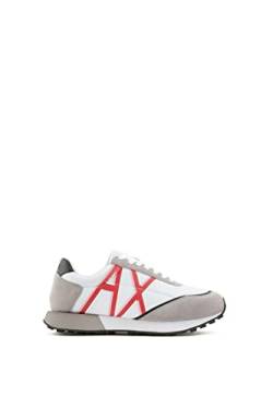 Armani Exchange Damen Bidimensional Logo, beige Suede Insert Sneaker, White/Red, 40.5 EU von Armani Exchange