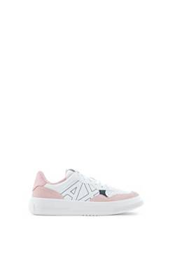 Armani Exchange Damen Cow Suede Pink Inserts, Side Sewn Logo Sneaker, White/Rose, 36 EU von Armani Exchange