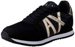 Armani Exchange Damen Microfiber Suede lace up Sneaker, Black+LT Gold, 35 EU von Armani Exchange
