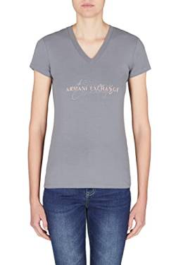 Armani Exchange Damen Nachhaltig, Slim Fit, strassbesetztes Italics Logo T-Shirt, Snake, L von Armani Exchange
