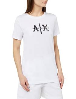 Armani Exchange Damen Normale Passform, Pailletten-Logo. T-Shirt, White, L von Armani Exchange