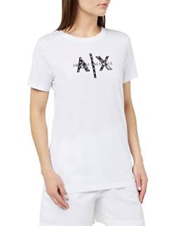 Armani Exchange Damen Normale Passform, Pailletten-Logo. T-Shirt, White, M von Armani Exchange