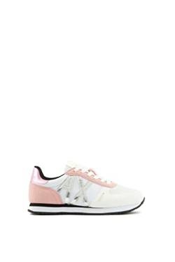 Armani Exchange Damen Pink Details, Microfiber Suede Inserts, Silver Logo Sneaker, White/Rose, 37 EU von Armani Exchange