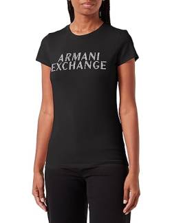 Armani Exchange Damen Slim Fit Stretch Cotton Embellished Logo Fitted Tee T-Shirt, Schwarz, XS EU von Armani Exchange