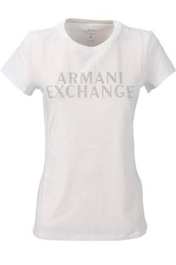 Armani Exchange Damen Slim Fit Stretch Cotton Embellished Logo Fitted Tee T-Shirt, Weiß, L EU von Armani Exchange