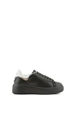 Armani Exchange Damen Smooth Leather, Gold Detail, Circular Logo Sneaker, Black/Blue/White, 39 EU von Armani Exchange