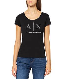 Armani Exchange Damen Strass Logo T-Shirt, Schwarz, XS von Armani Exchange