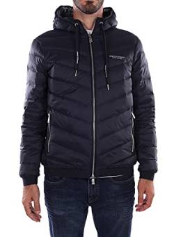 Armani Exchange Herren Daunenjacke Milano/New York Logo mit Kapuze und Reißverschluss Jacke, Marineblau/Grau Meliert, XXL von Armani Exchange