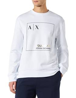 Armani Exchange Herren Long Sleeve, Logo On Front, Round Neck Pullover Sweater, Weiß, XL von Armani Exchange