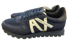 Armani Exchange Herren Openwork Side, Contrast Logo, Microsuede Inserts Sneaker, Blue, 42 EU von Armani Exchange