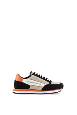 Armani Exchange Herren Side Extended Logo, Suede Inserts Sneaker, Black/Orange, 40.5 EU von Armani Exchange