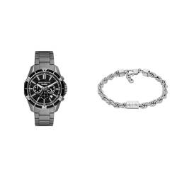 Armani Exchange Herrenuhr Grau und Armband Silber, Edelstahl, Set von Armani Exchange