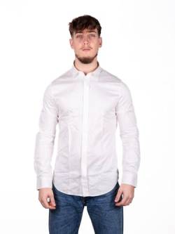 Armani Exchange Men's Long Sleeve Stretch Cotton-Satin Button Up Shirt, White/White, Groß von Armani Exchange