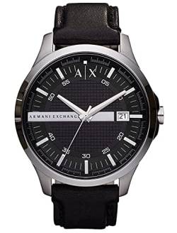 Armani Exchange Uhr für Herren , DreizeigerDatumswerk, 46mm Silber/StahlEdelstahlgehäuse mit einem Lederarmband, AX2101 von Armani Exchange