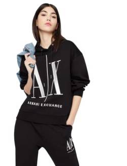 Armani Exchange Women's Icon Project Hoodie, Embroidered Logo Hooded Sweatshirt, Black, L von Armani Exchange