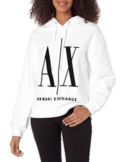 Armani Exchange Women's Icon Project Hoodie, Embroidered Logo Hooded Sweatshirt, Opt.White, L von Armani Exchange