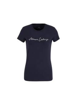 Armani Exchange Women's Rhinestone Script Logo Cotton Crewneck T-Shirt, Blueberry Jelly, Large von Armani Exchange