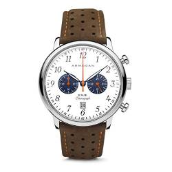 Armogan E.N.B – Silvered Whited S82 – Herren-Chronograph, braunes Wildleder-Armband von Armogan