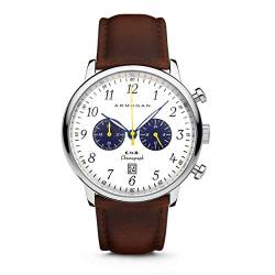 Armogan E.N.B – Silvered Whited S83 – Herren-Chronograph, braunes Lederband von Armogan