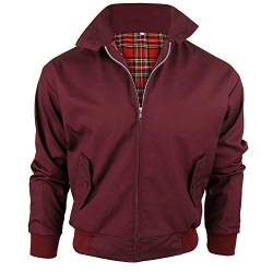 Harrington-Jacke mit kariertem Futter, gefertigt in Großbritannien, Herren, mit Reißverschluss, klassische Bomberjacke Gr. Large, BURGUNDY (WINE) von Army And Workwear