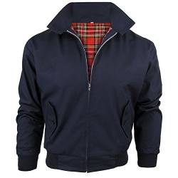 Harrington-Jacke mit kariertem Futter, gefertigt in Großbritannien, Herren, mit Reißverschluss, klassische Bomberjacke Gr. Large, navy von Army And Workwear