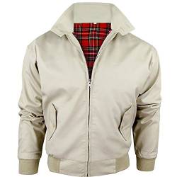 Harrington-Jacke mit kariertem Futter, gefertigt in Großbritannien, Herren, mit Reißverschluss, klassische Bomberjacke Gr. XXL, STONE (BEIGE) von Army And Workwear