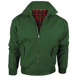 Harrington-Jacke mit kariertem Futter, gefertigt in Großbritannien, Herren, mit Reißverschluss, klassische Bomberjacke Gr. XXL, grün von Army And Workwear