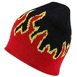 Armycrew 100% Acryl Feuerflamme Muster Kurze Strickmütze Beanie Mütze, Schwarz Rot, Einheitsgröße von Armycrew