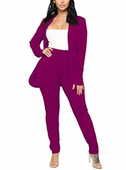Aro Lora Damen 2-teiliges Outfit Casual Solid Open Front Blazer und Bleistift Hose Anzüge Set, Ein lila rot, XX-Large von Aro Lora