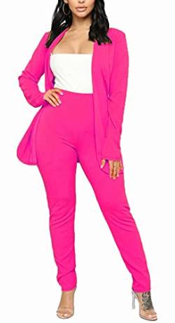 Aro Lora Damen 2-teiliges Outfit Casual Solid Open Front Blazer und Bleistift Hose Anzüge Set, Eine Rose, XX-Large von Aro Lora
