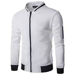 Aro Lora Herren Casual Zipper Sweatshirts Cardigan Langarm Bomberjacke Weiß 3XL von Aro Lora