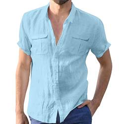 Aro Lora Herren Leinenhemden Kurzarm Strand Shirts Baumwolle Sommer Casual Button Tops, blau, Medium von Aro Lora