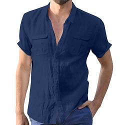 Aro Lora Herren Leinenhemden Kurzarm Strand Shirts Baumwolle Sommer Casual Button Tops, marineblau, 58 von Aro Lora