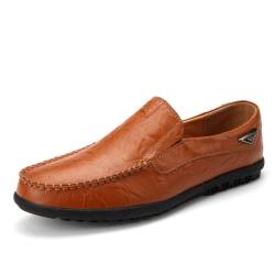 Aro Lora Herren Mokassins Slipper Business Penny Loafers Schuhe Leder Schuhe Komfort Fahrschuhe Flache Hausschuhe Rotbraun 41 EU von Aro Lora