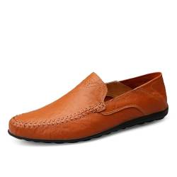 Herren Klassische Mokassins Lederschuhe Loafers Schuhe zum Autofahren modische Schlupfschuhe Slipper Leder Flach Atmungsaktiv Freizeitschuhe Rotbraun 40 von Aro Lora